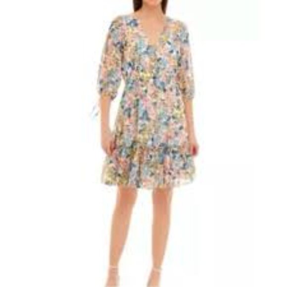 NWT💗💗 Taylor Floral Print Chiffon Dress Smocked Waist A-Line Tiered - Picture 4 of 8